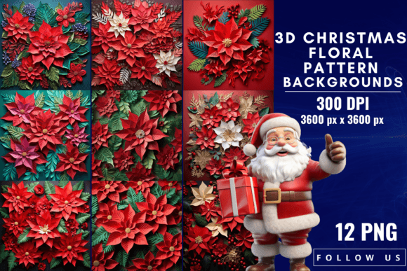 3D Christmas Floral Pattern Backgrounds for Festive Designs