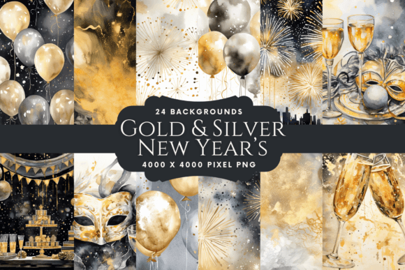 Celebrate with Watercolor: Gold & Silver New Year's Backgrounds