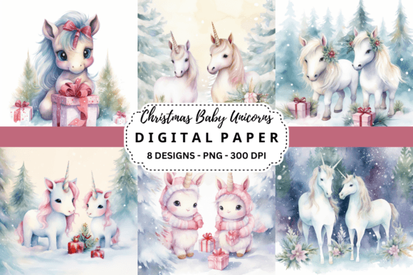 Magical Christmas Baby Unicorns Backgrounds for Designers