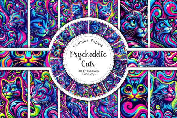 Psychedelic Cats Backgrounds: A Vibrant Design Asset
