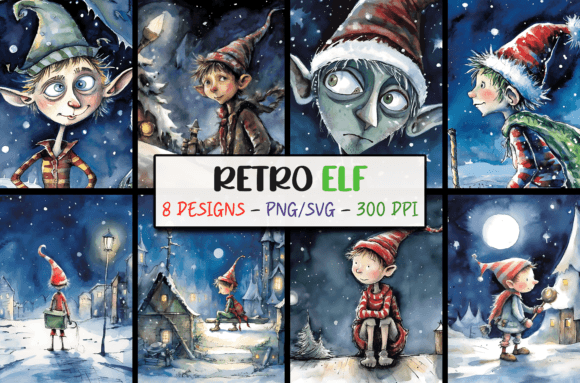 Retro Christmas Backgrounds Cute Elf: Vintage Holiday Magic