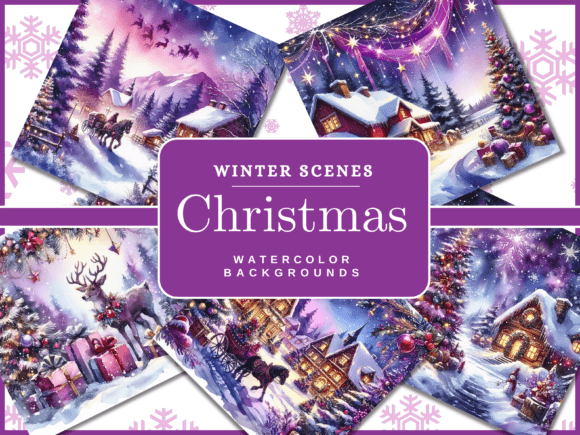Winter Bundle: 80+ Purple Watercolor Christmas Backgrounds
