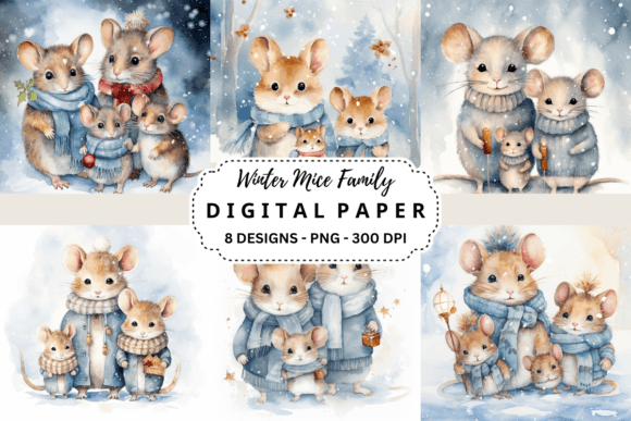 Winter Mice Family Backgrounds Papers: Design Magic