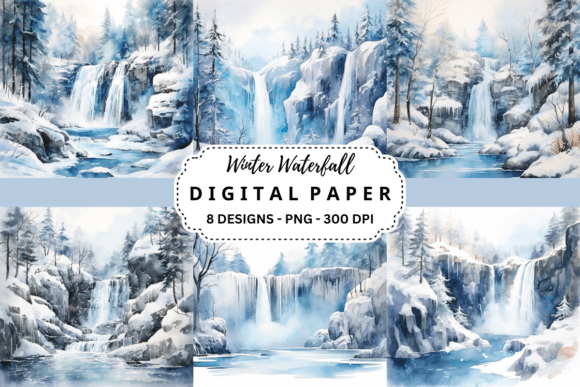 Winter Waterfall Watercolor Backgrounds: A Designer's Resource